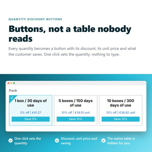 Module Remises sur quantité sous forme de boutons cliquables pour PrestaShop