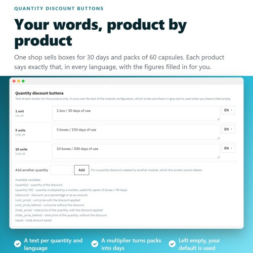 Module Remises sur quantité sous forme de boutons cliquables pour PrestaShop