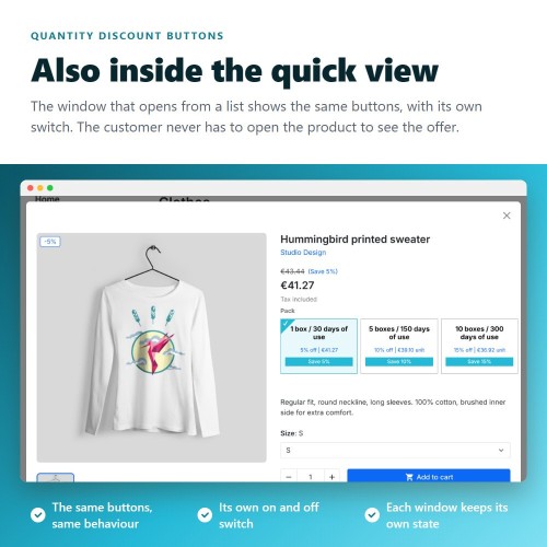 Modulo Sconti per quantità sotto forma di pulsanti cliccabili per PrestaShop
