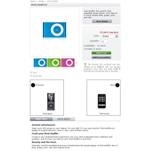 Siguiente/Anterior producto en página de producto-Modul für PrestaShop