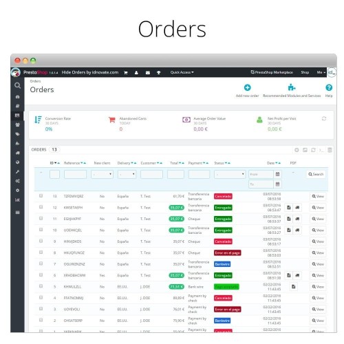 Hide orders - Hide orders by status module for PrestaShop